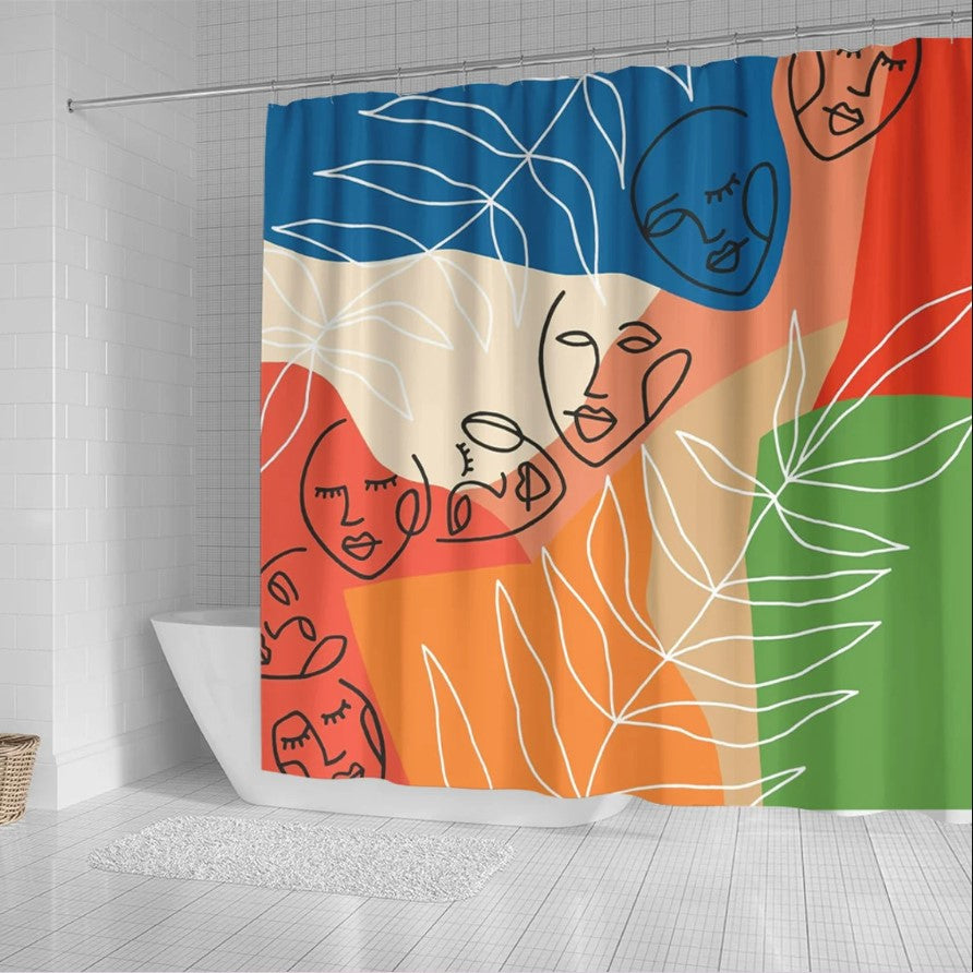 Abstract Geometric Face Line Art Shower Curtain