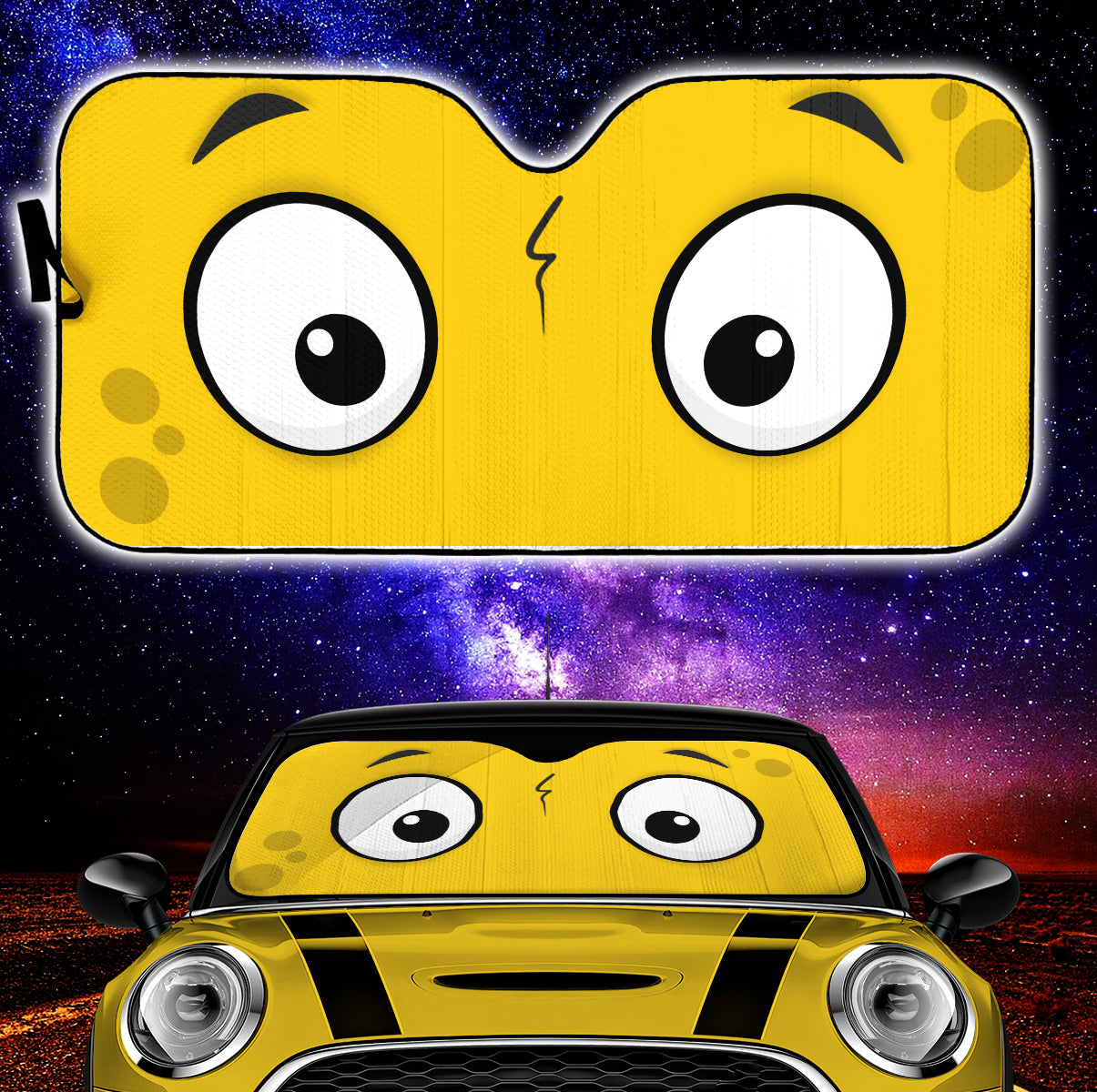 Yellow Slight Surprised Cartoon Eyes Car Auto Sunshades Nearkii