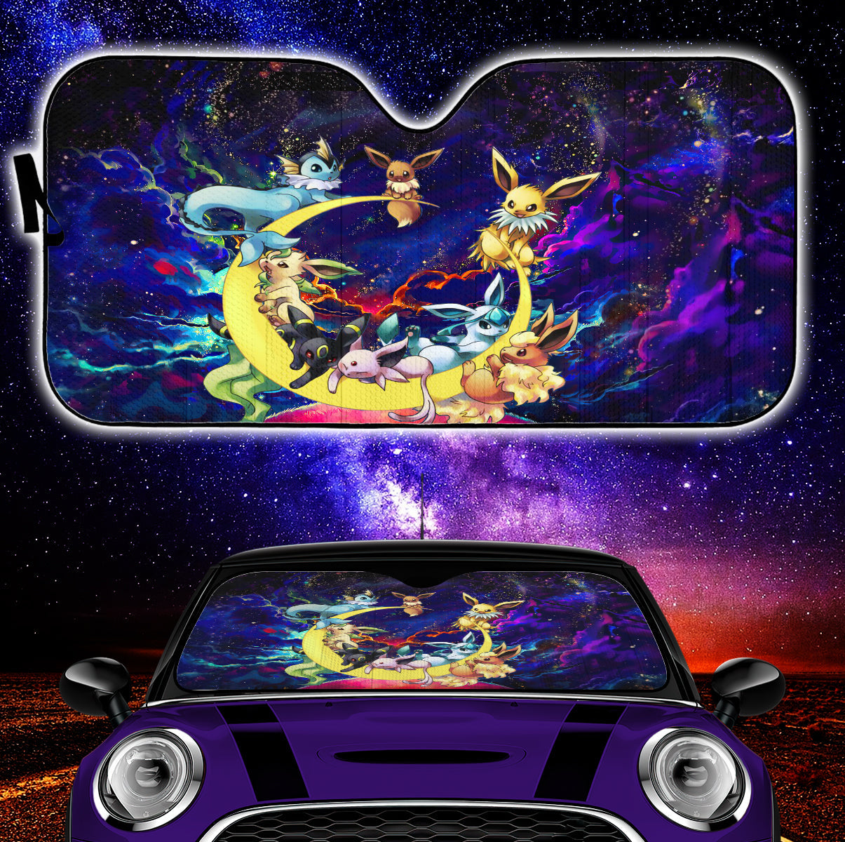 Eevee Evolution Pokemon Family Love You To The Moon Galaxy Car Auto Sunshades Nearkii