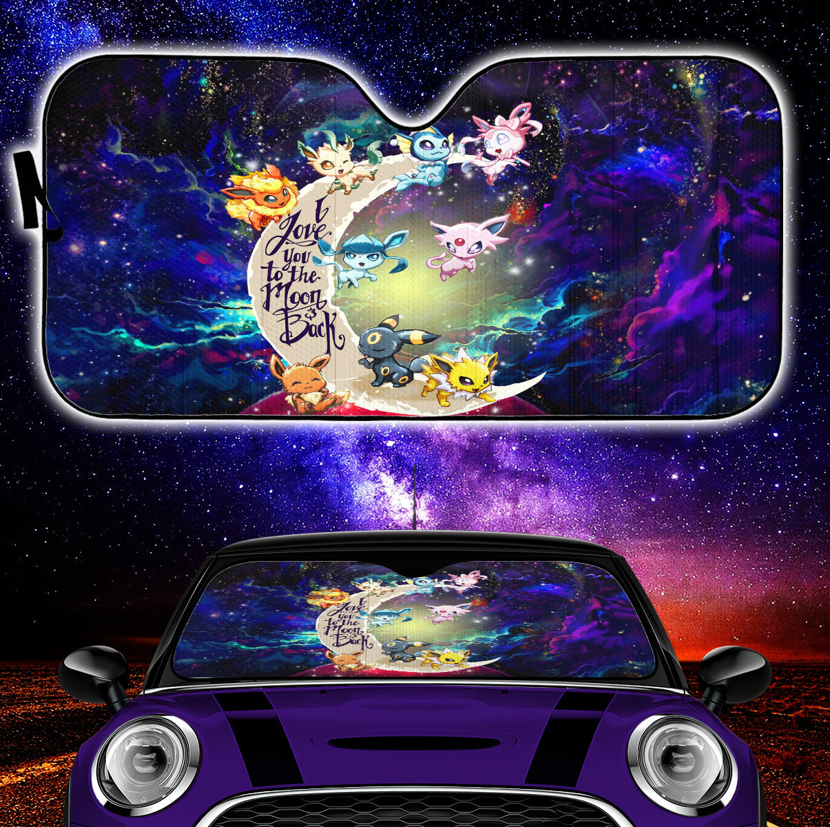 Eevee Evolution Pokemon Love You To The Moon Galaxy Car Auto Sunshades Nearkii