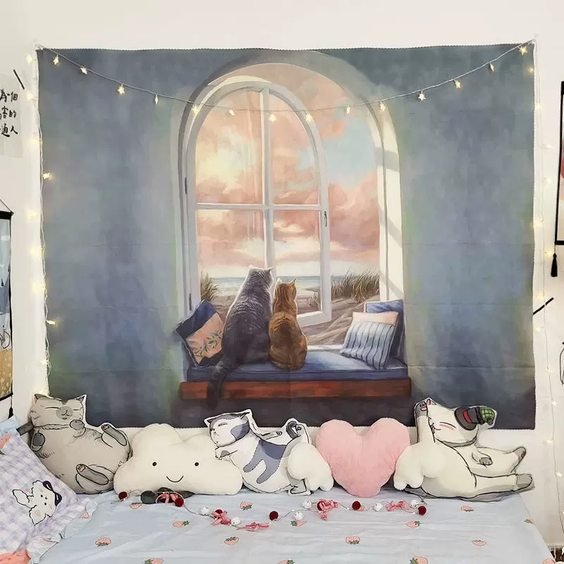 Cats Beside Window Tapestry Room Decor Nearkii