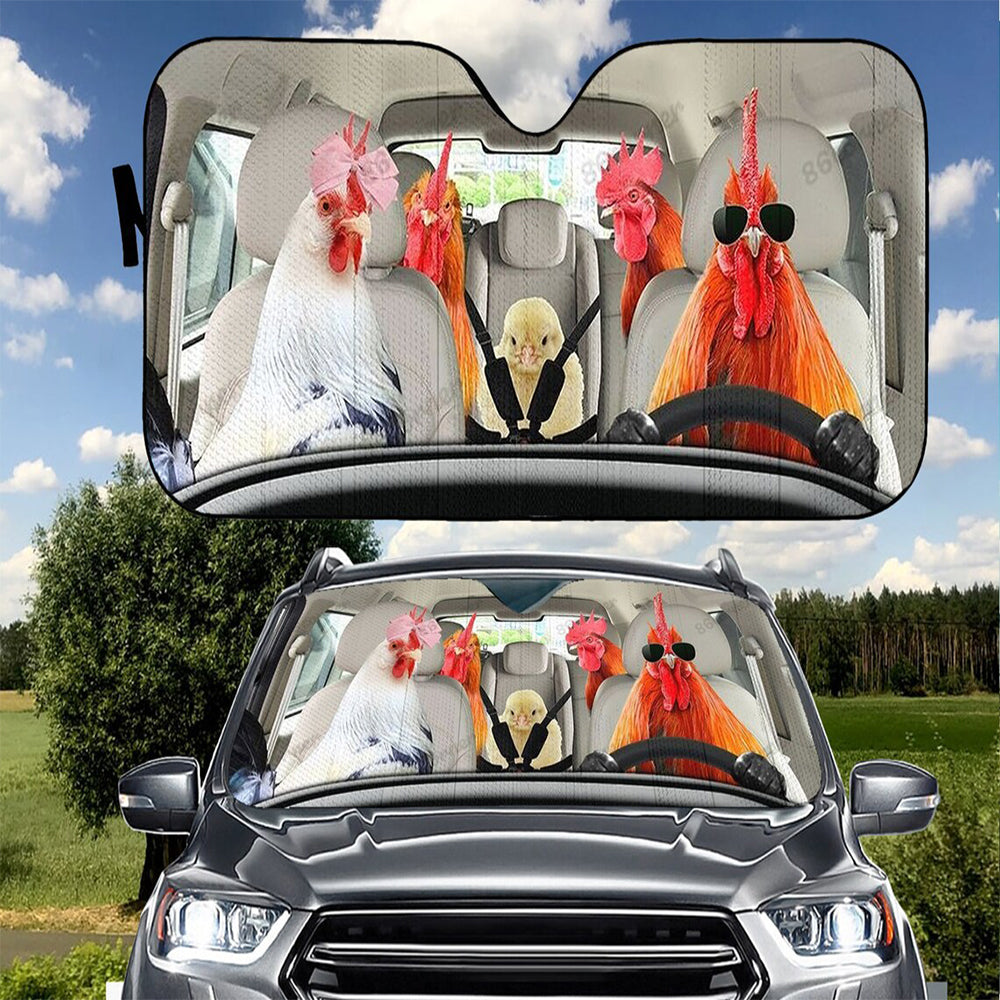 Chicken Family Driving Car Auto Sunshades Nearkii