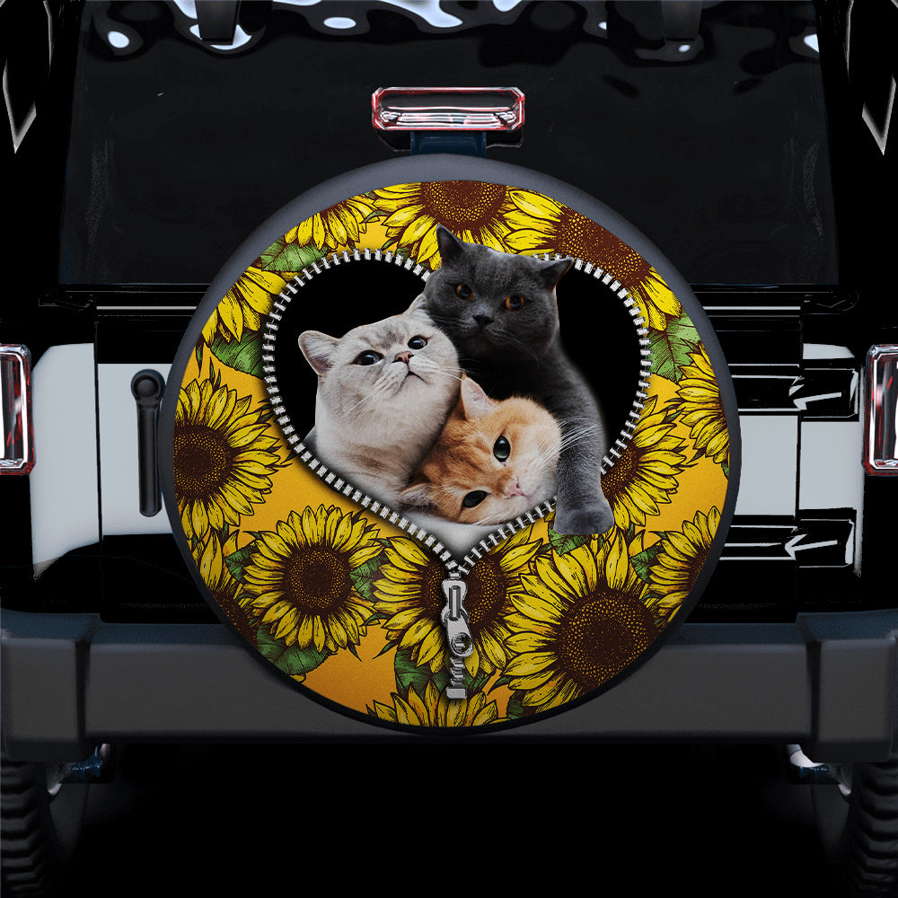 Cute Cat Sunflower Zipper Jeep Car Spare Tire Covers Gift For Campers Nearkii