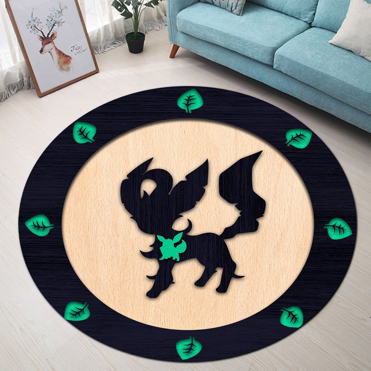 Leafeon Eevee Pokemon Evolution Round Carpet Rug Bedroom Livingroom Home Decor Nearkii