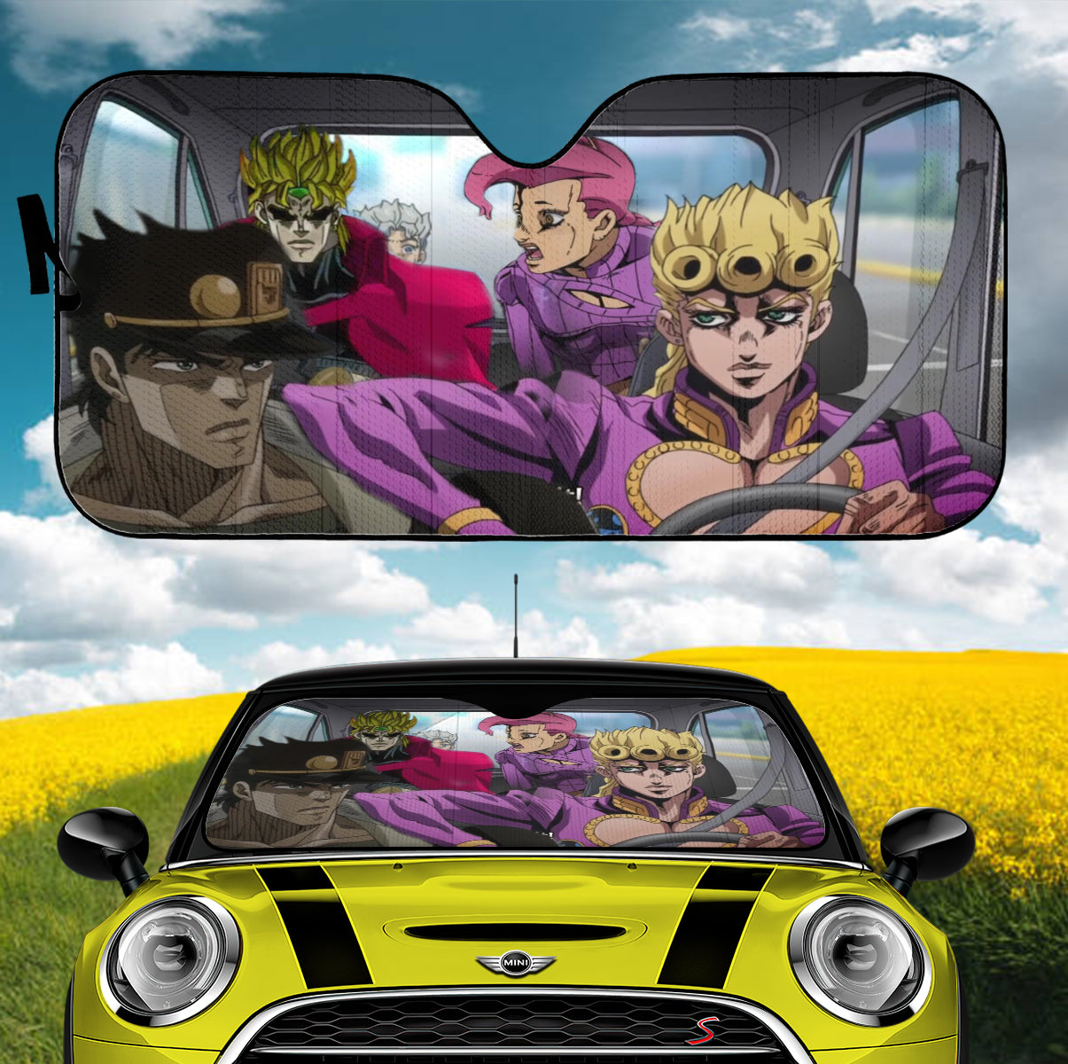 JoJo's Bizarre Adventure Giorno Jotaro Doppio Dio And Hirose Car Auto Sunshades Nearkii