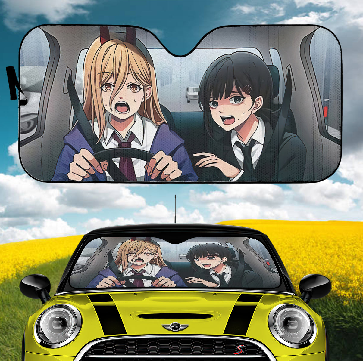 Chainsaw Man Anime Power And Kobeni Car Auto Sunshades Nearkii