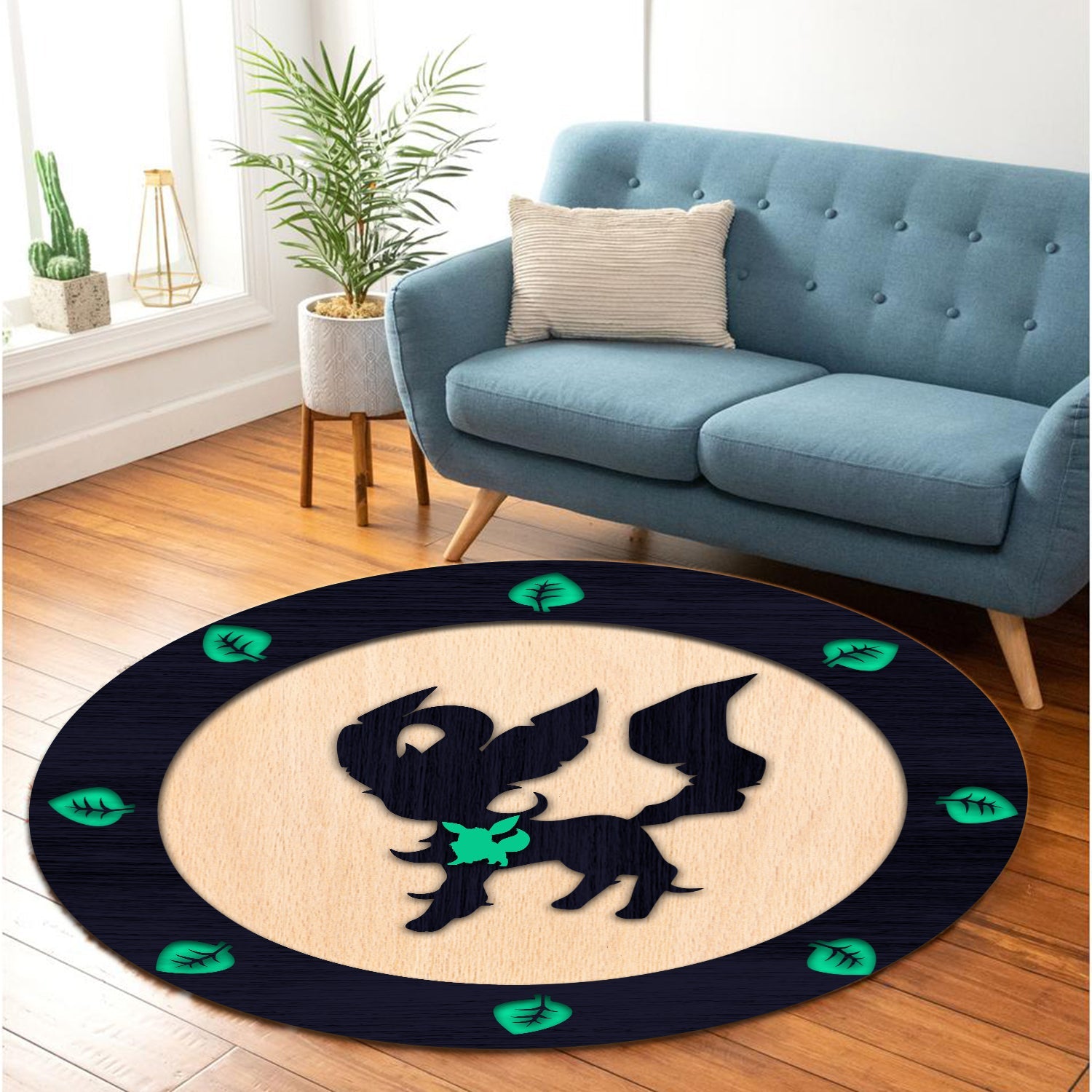 Leafeon Eevee Pokemon Evolution Round Carpet Rug Bedroom Livingroom Home Decor Nearkii