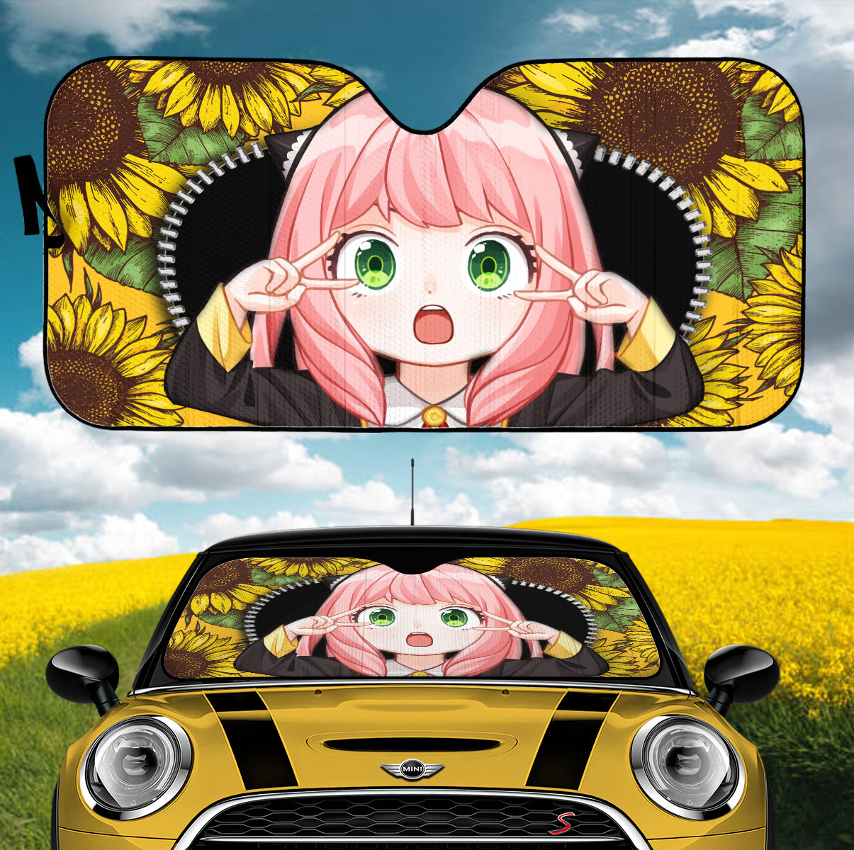 Anya Spy X Family Sunflower Zipper Car Auto Sunshades Nearkii