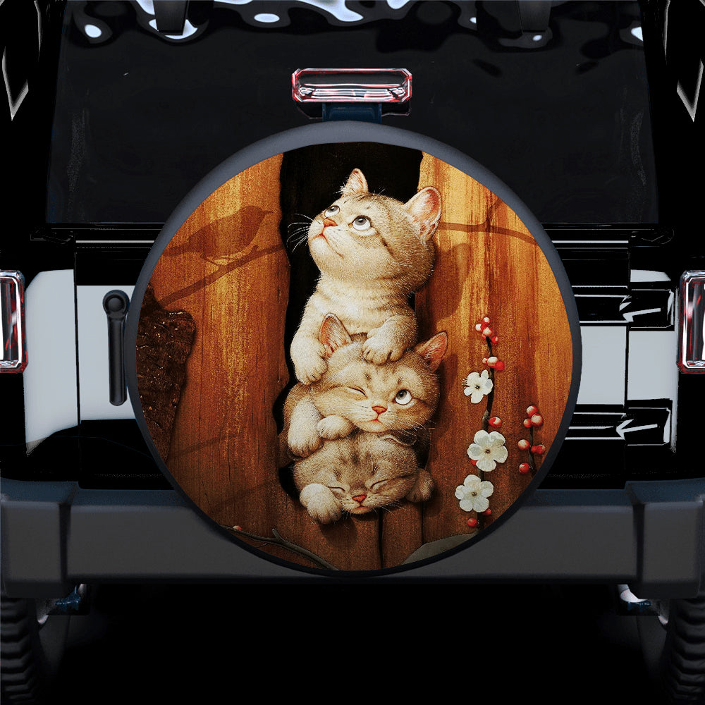 Cute Kitty Cat Wooden Car Spare Tire Covers Gift For Campers Nearkii