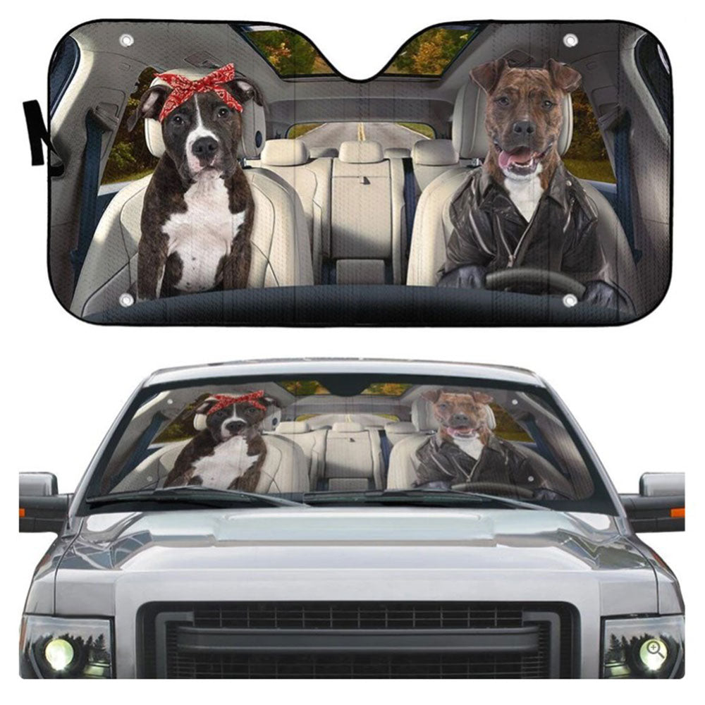 American Staffordshire Terrier Couple Dog Custom Car Auto Sun Shades Windshield Accessories Decor Gift Nearkii