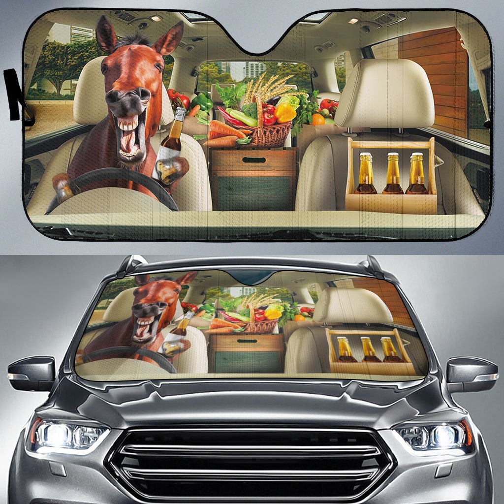 Funny Horse Drinks Beer Right Hand Drive Car Auto Sunshades Nearkii