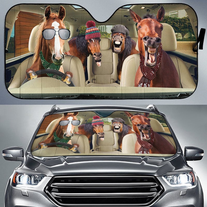 Funny Horses Winter HD Right Hand Drive Car Auto Sunshades Nearkii