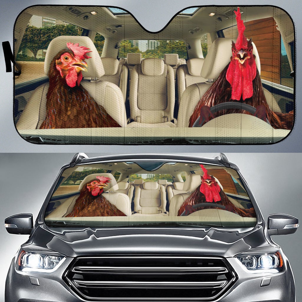 Driving Rhode Island Red Chicken Car Auto Sunshades Nearkii