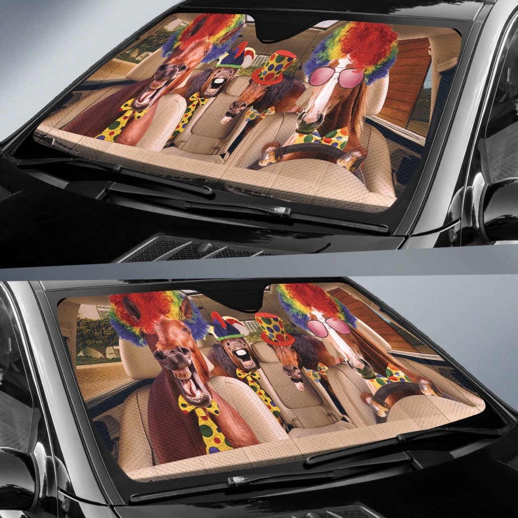 Driving Funny Horse Clowns Car Auto Sunshades Nearkii