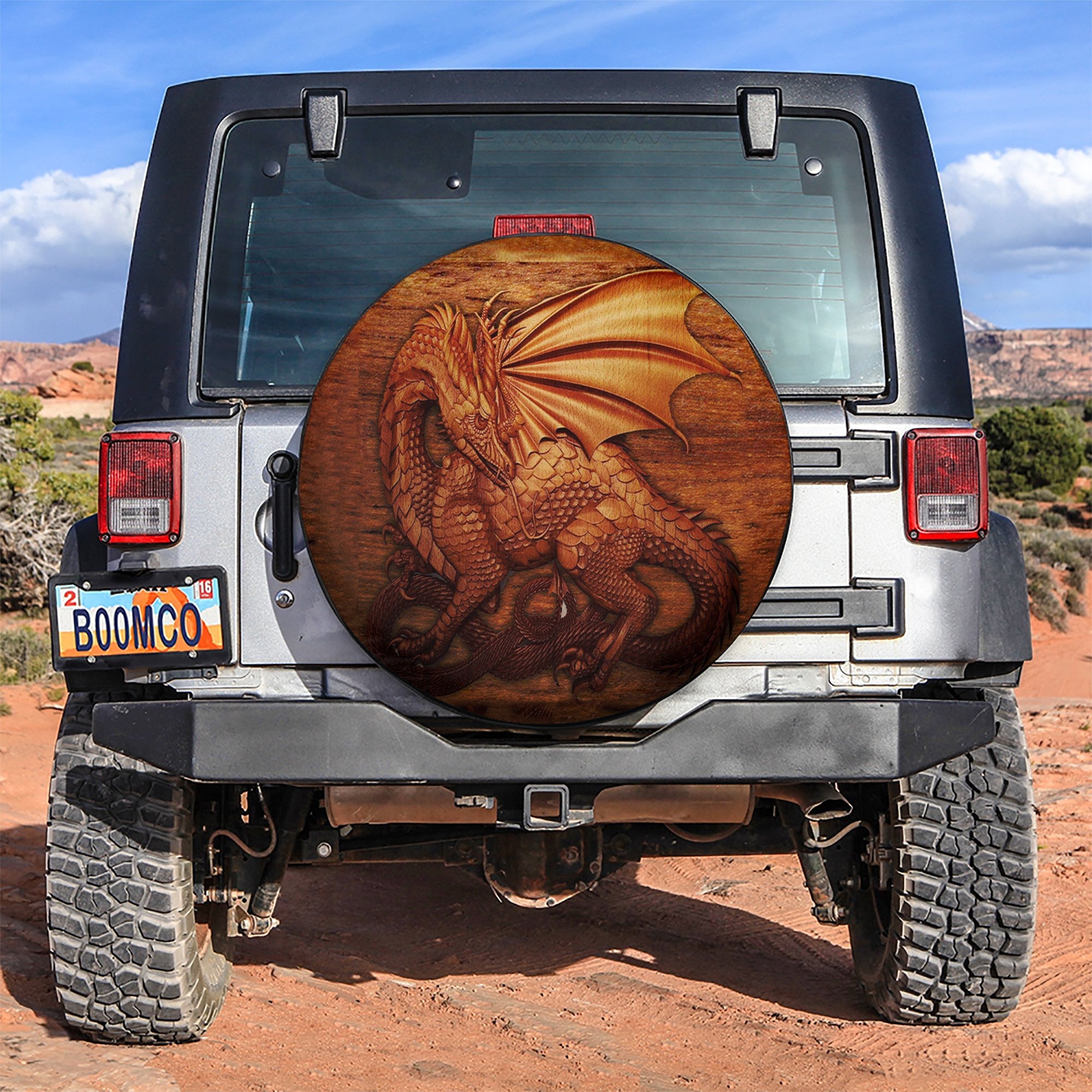 3D Dragon Wood Art Jeep Car Spare Tire Cover Gift For Campers Nearkii