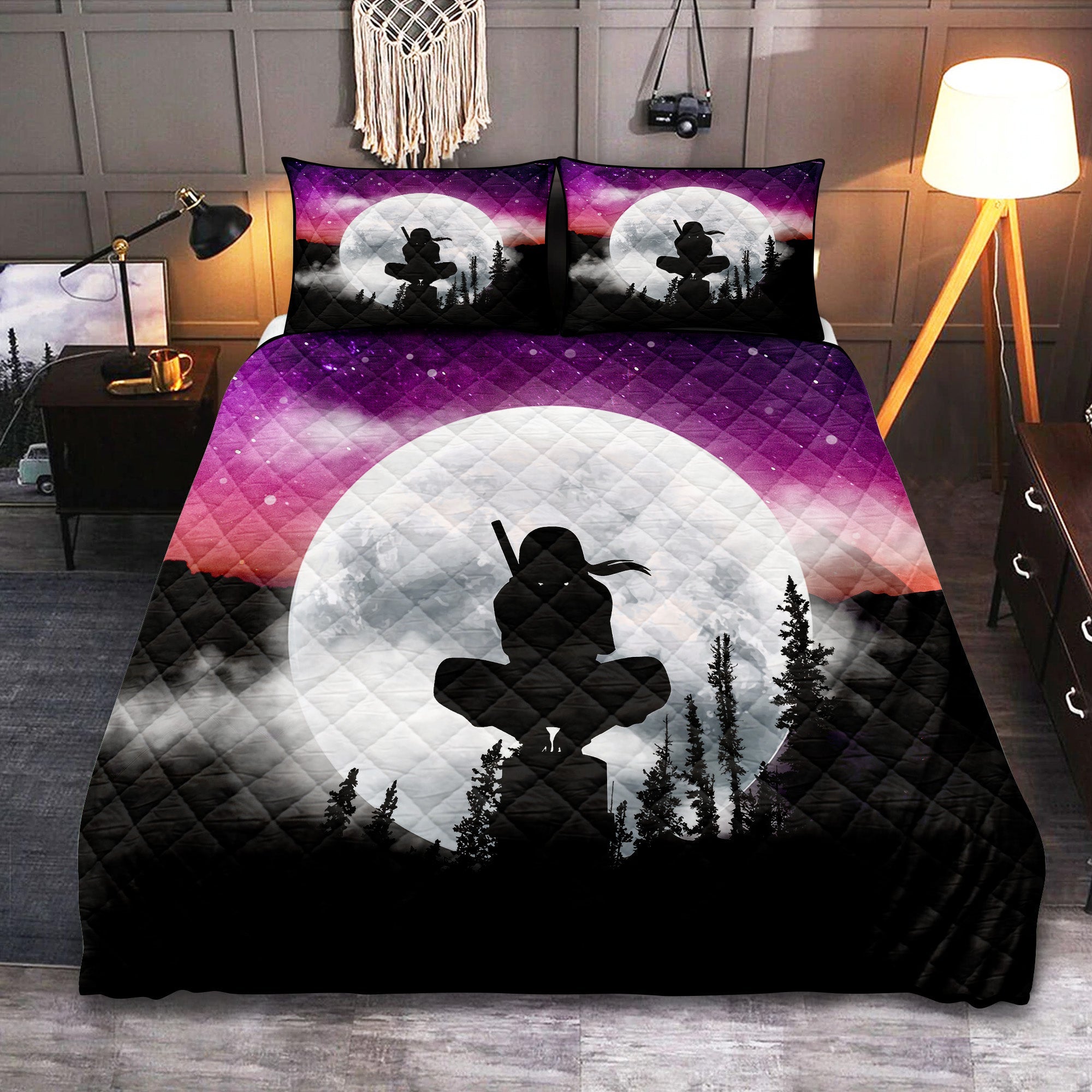 Itachi Naruto Anime Moon Night Galaxy Quilt Bed Sets Nearkii