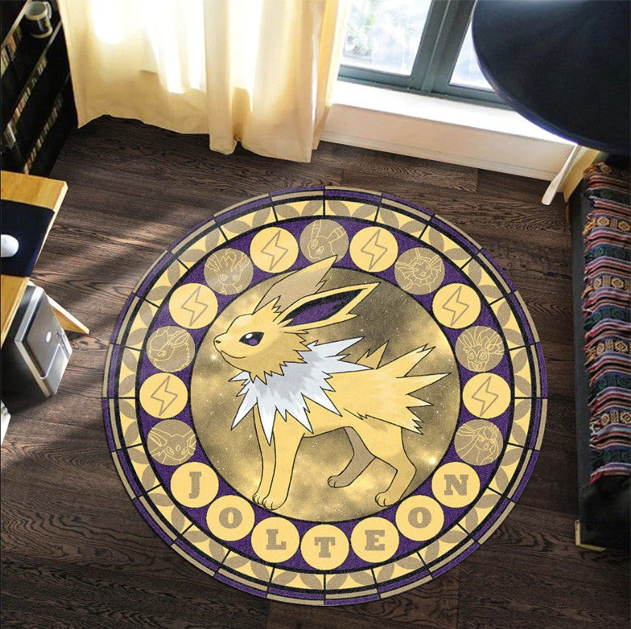 Pokemon Jolteon Round Carpet Rug Bedroom Livingroom Home Decor