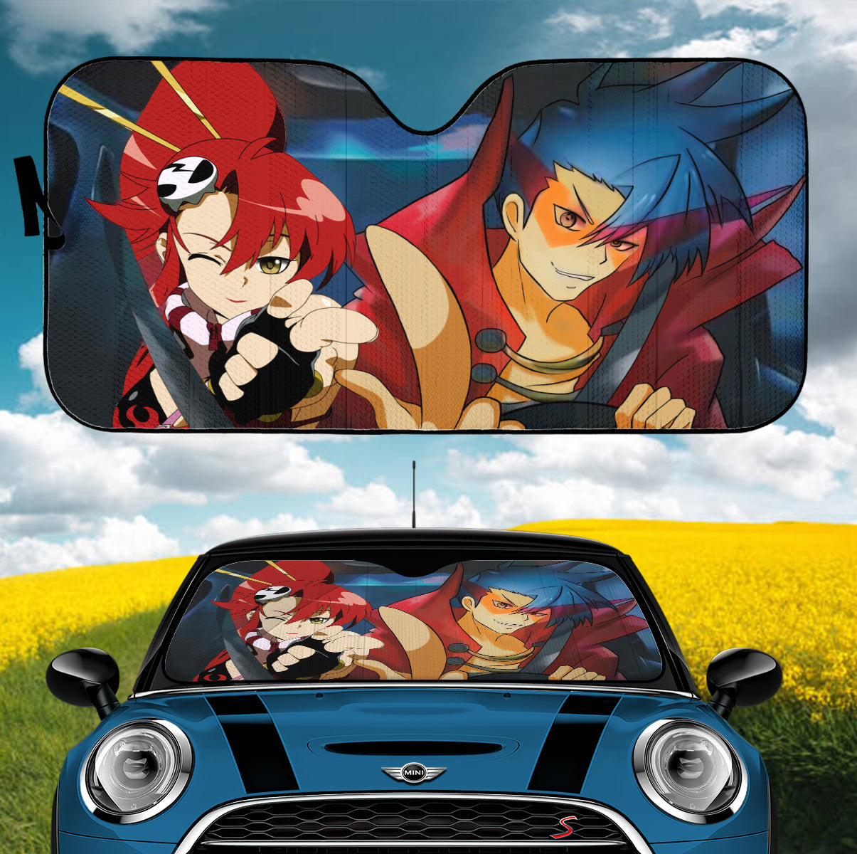 Tengen Toppa Kamina And Yoko Driving Car Auto Sunshades Nearkii