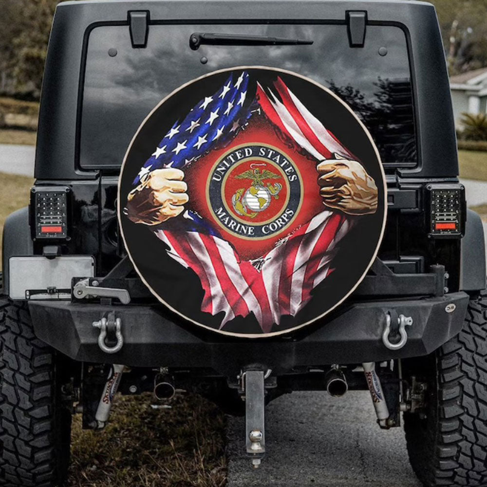 American Veterans, Marine Corps Flag, Custom Car Spare Tire Cover Gift For Campers Nearkii