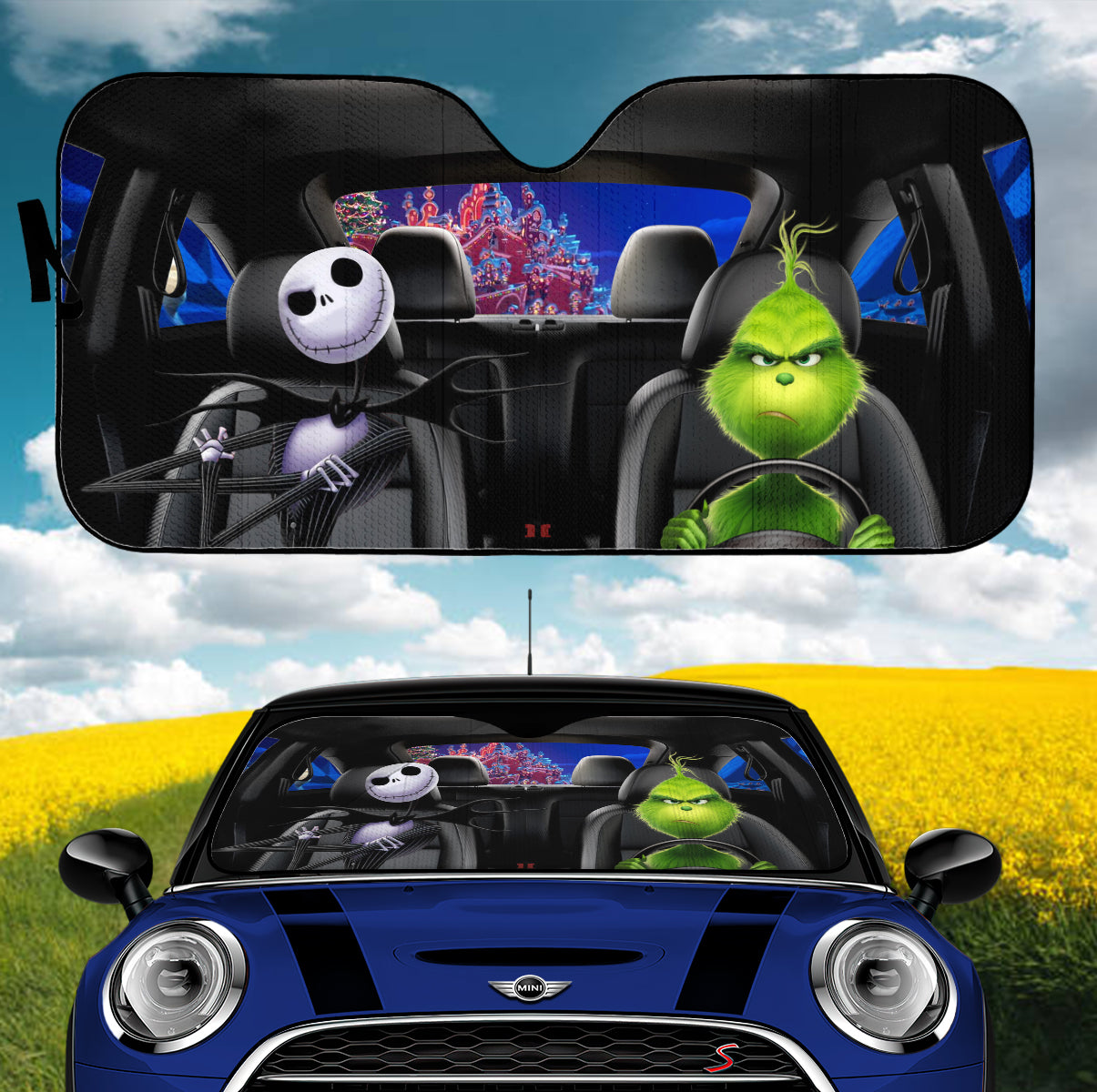 Jack And Grinch Driving Car Auto Sunshades Nearkii