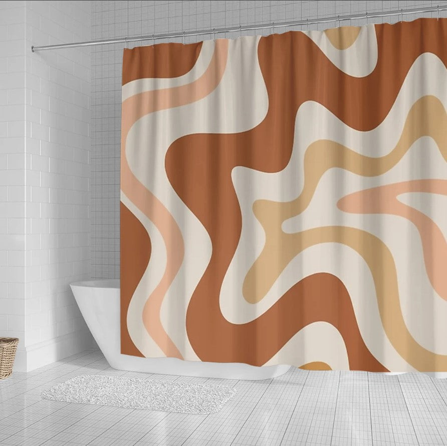 Vintage Retro Wave Brown Shower Curtain