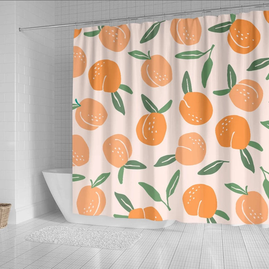 Peach With Green Leaf Shower Curtains