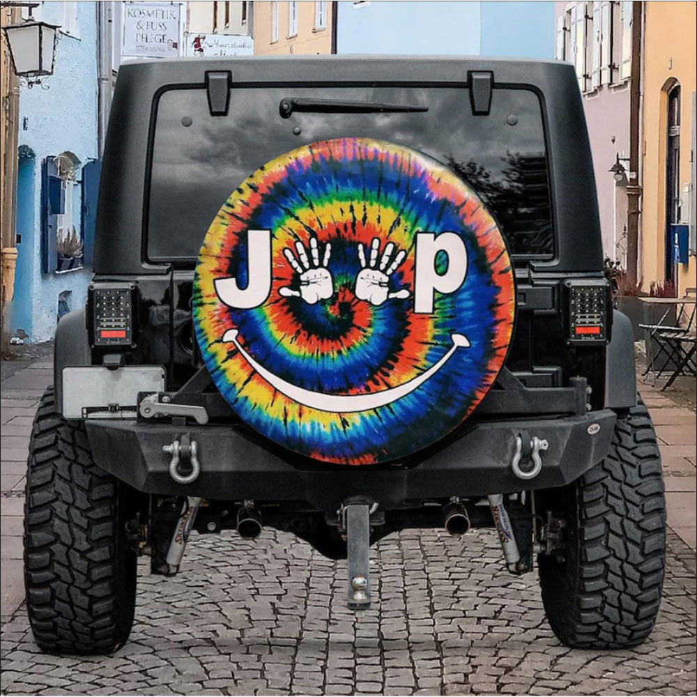 Jeep Hand Smile Tie Dye Car Spare Tire Cover Gift For Campers Nearkii