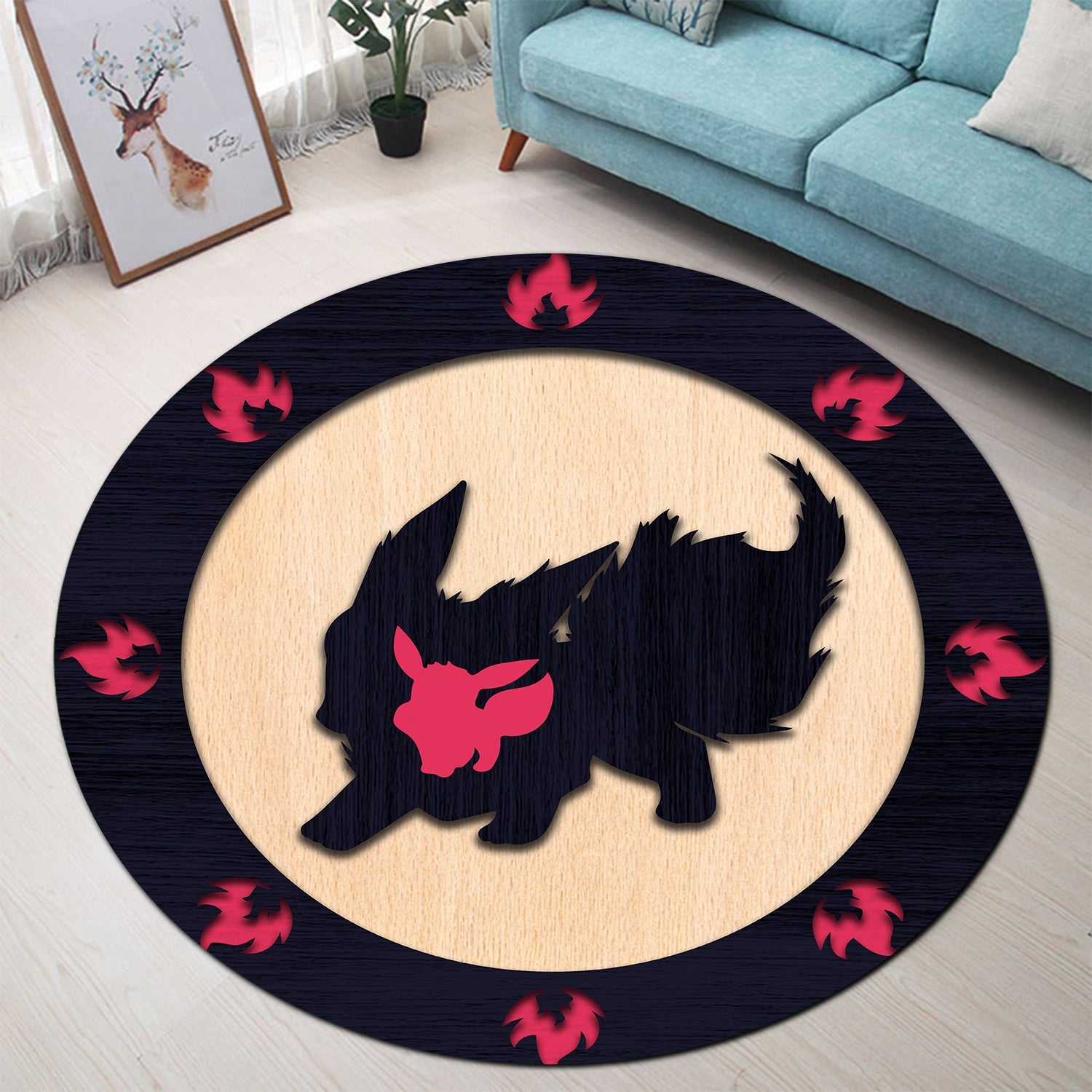 Flareon Eevee Pokemon Evolution Round Carpet Rug Bedroom Livingroom Home Decor Nearkii