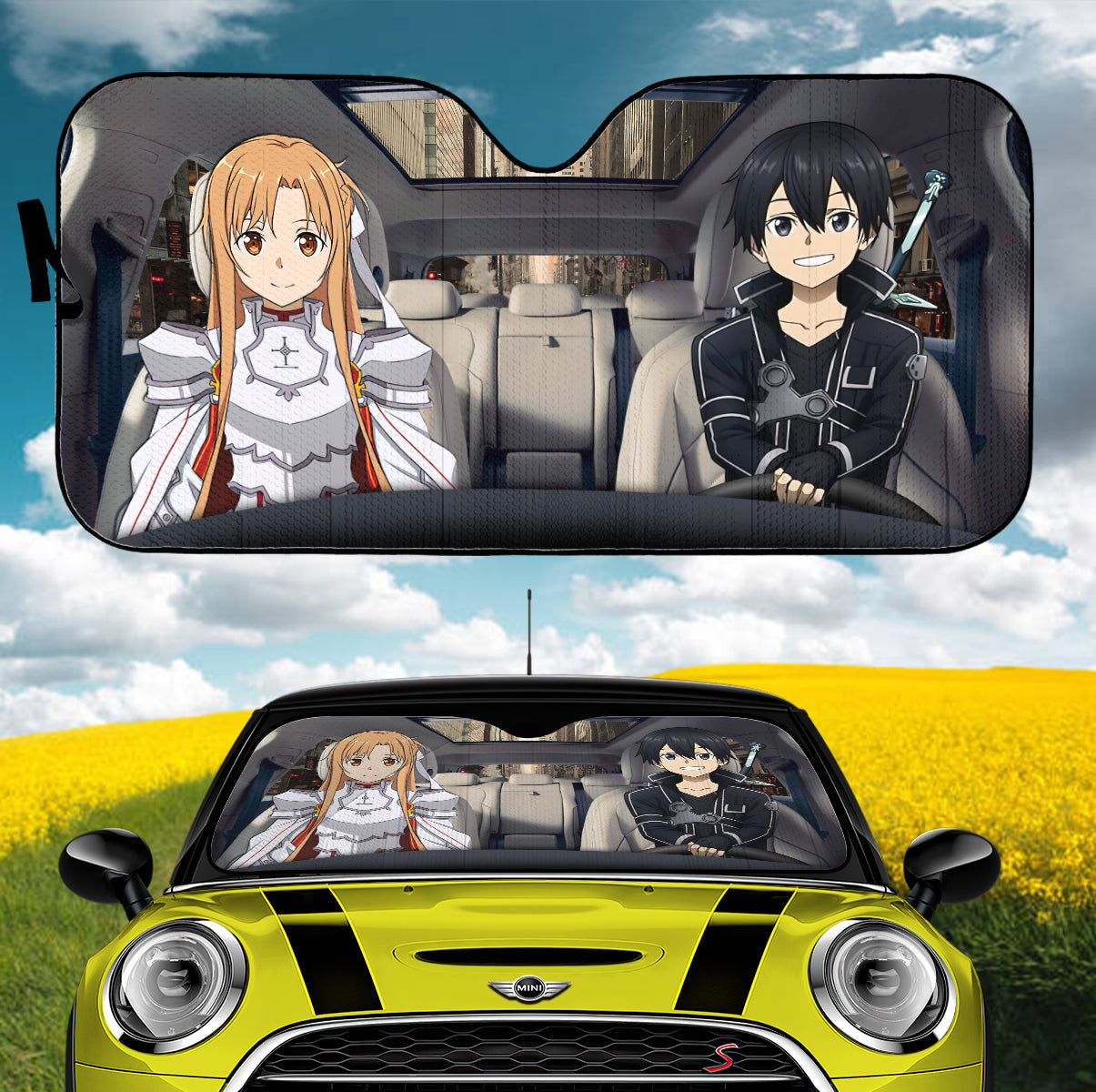 Sword Art Online Kirito And Asuna Driving Car Auto Sunshades Nearkii