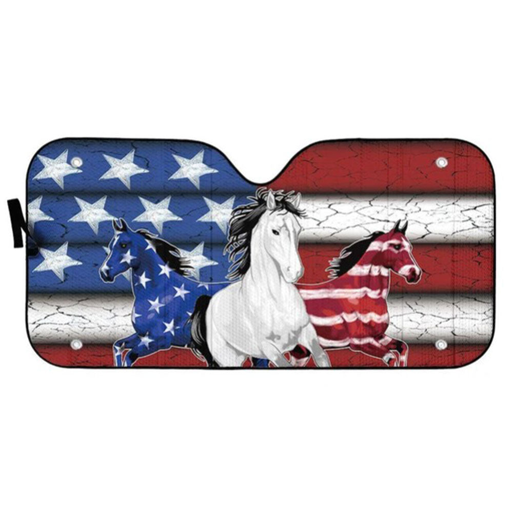 Three Horses American Flag Custom Car Auto Sun Shades Windshield Accessories Decor Gift Nearkii