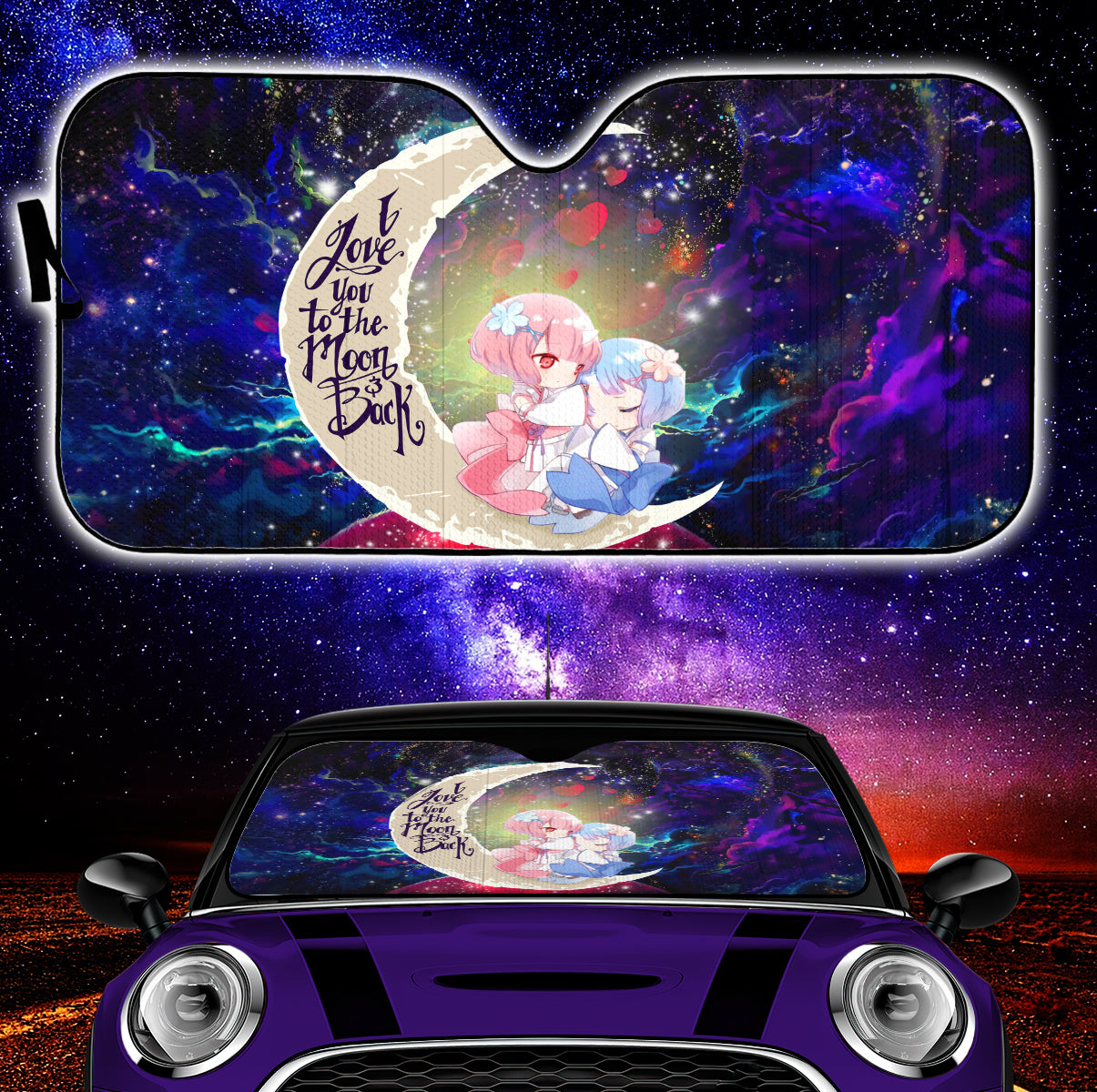 Ram And Rem Rezero Love You To The Moon Galaxy Car Auto Sunshades Nearkii