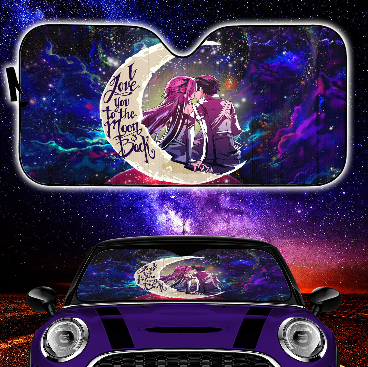 SAO Sword Art Online Asuna Kirito Love You To The Moon Galaxy Car Auto Sunshades Nearkii