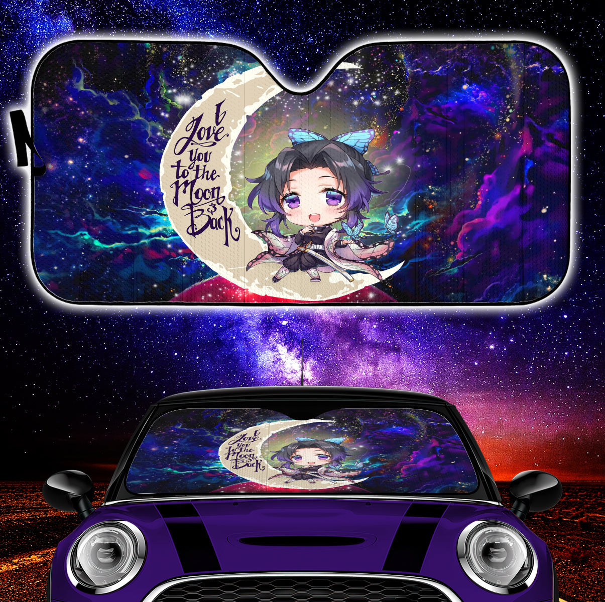 Shinobu Demon Slayer Love You To The Moon Galaxy Car Auto Sunshades Nearkii