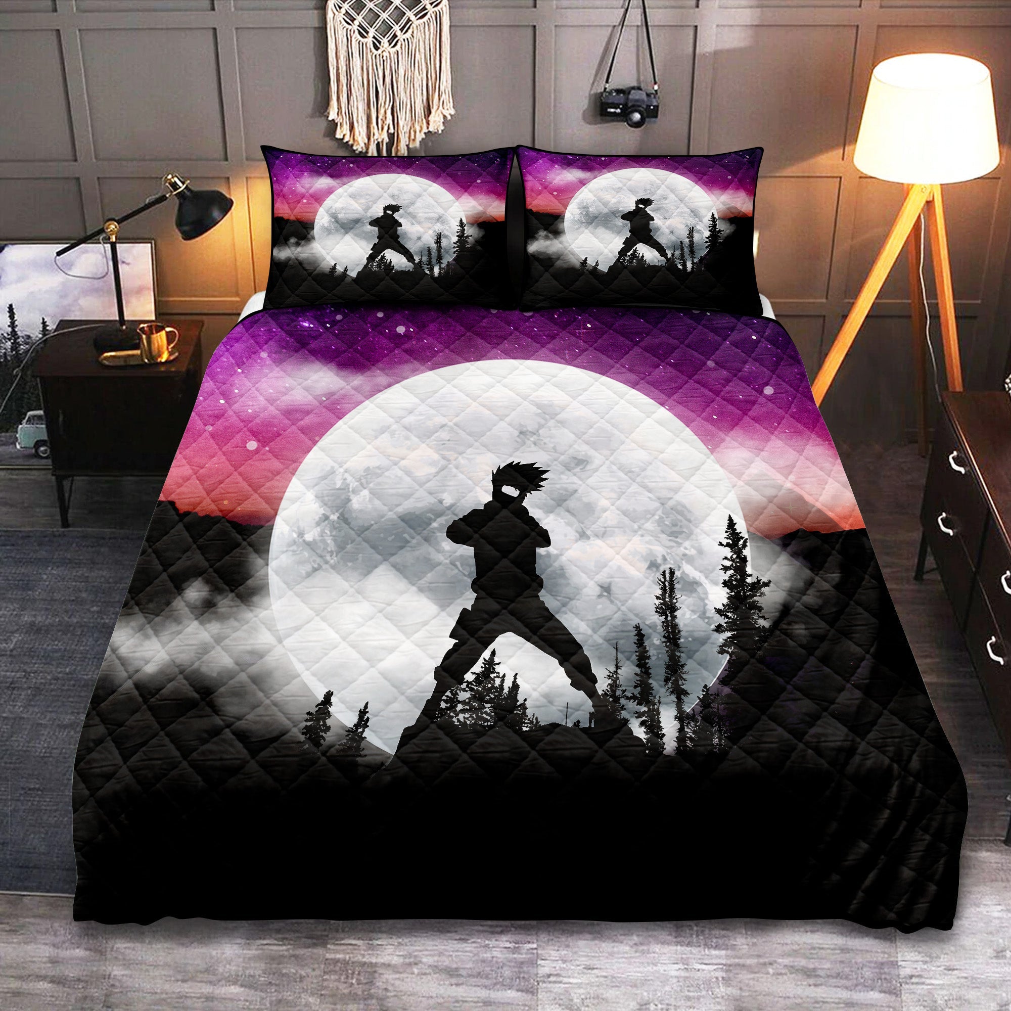 Kakashi Naruto Anime Moon Night Galaxy Quilt Bed Sets Nearkii