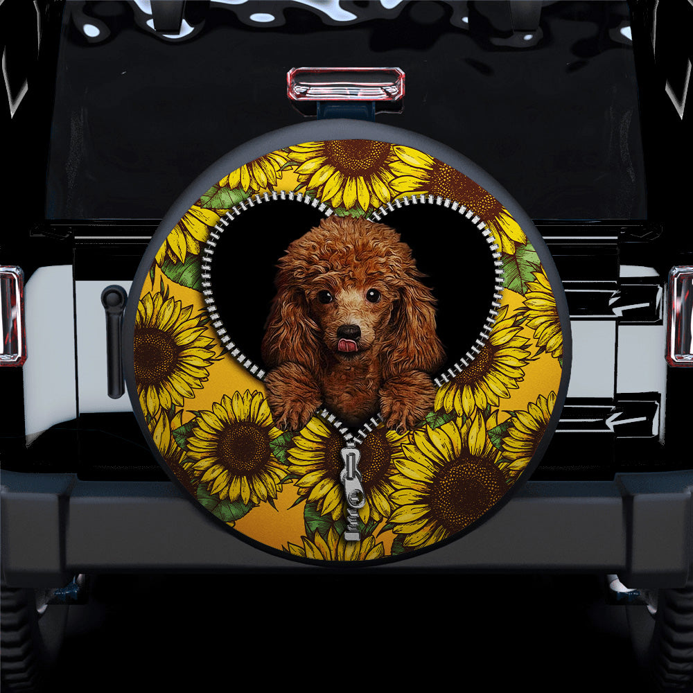 Cute Dog Poodle Sunflower Zipper Car Spare Tire Covers Gift For Campers Nearkii