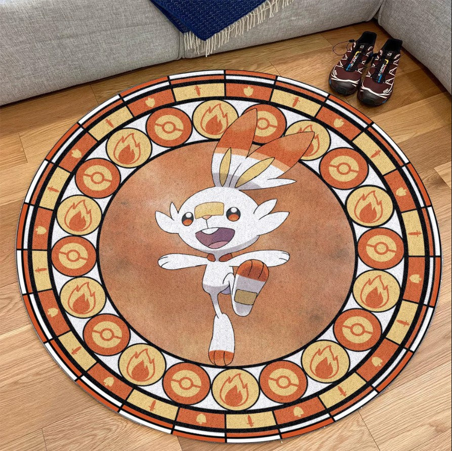 Pokemon Scorbunny Round Carpet Rug Bedroom Livingroom Home Decor