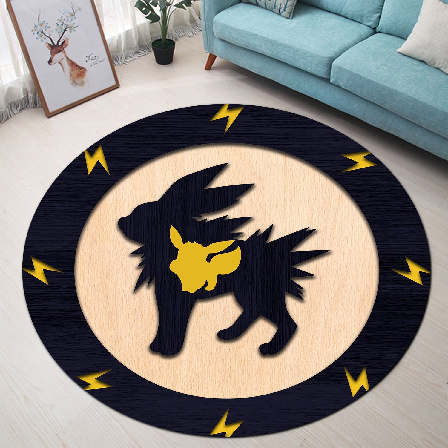 Jolteon Eevee Pokemon Evolution Round Carpet Rug Bedroom Livingroom Home Decor Nearkii