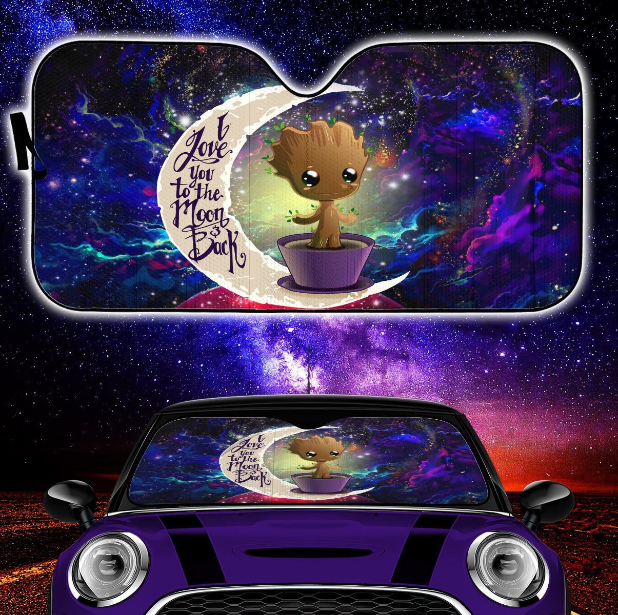 Baby Groot Love You To The Moon Galaxy Car Auto Sunshades Nearkii