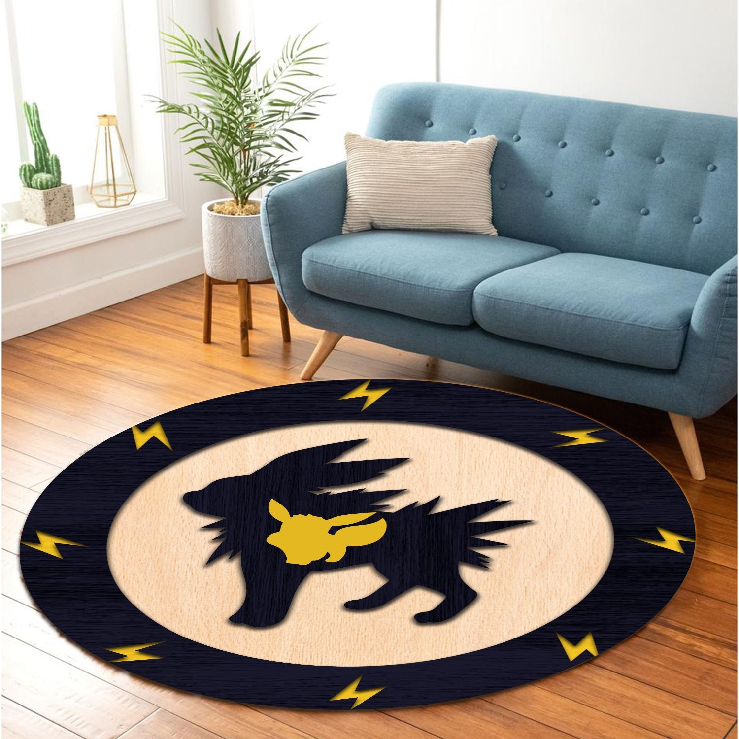 Jolteon Eevee Pokemon Evolution Round Carpet Rug Bedroom Livingroom Home Decor Nearkii