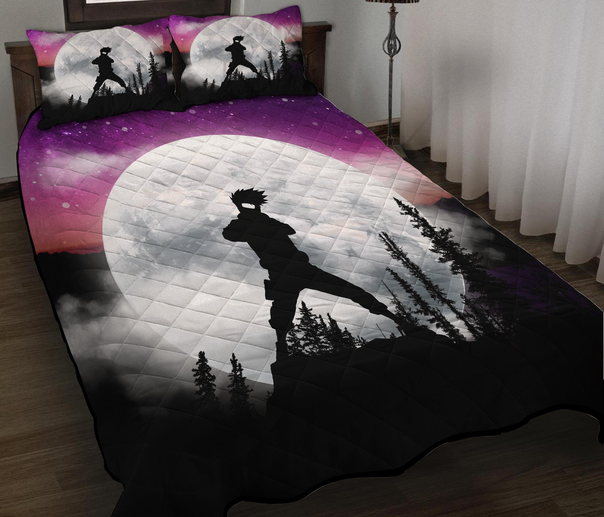 Kakashi Naruto Anime Moon Night Galaxy Quilt Bed Sets Nearkii