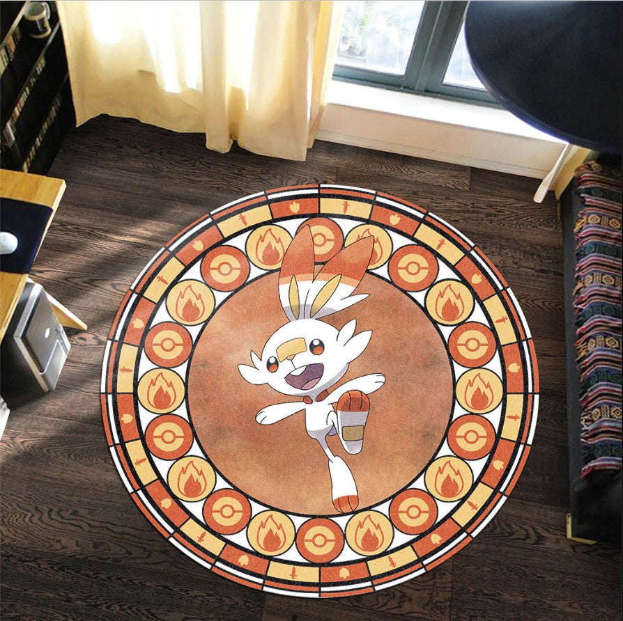 Pokemon Scorbunny Round Carpet Rug Bedroom Livingroom Home Decor