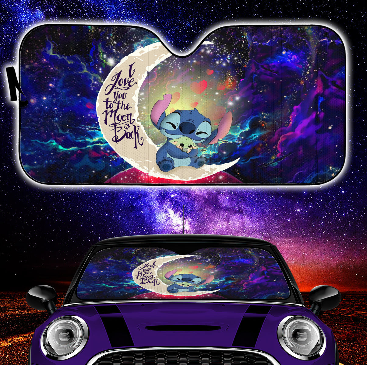 Stitch Hold Baby Yoda Love You To The Moon Galaxy Car Auto Sunshades Nearkii