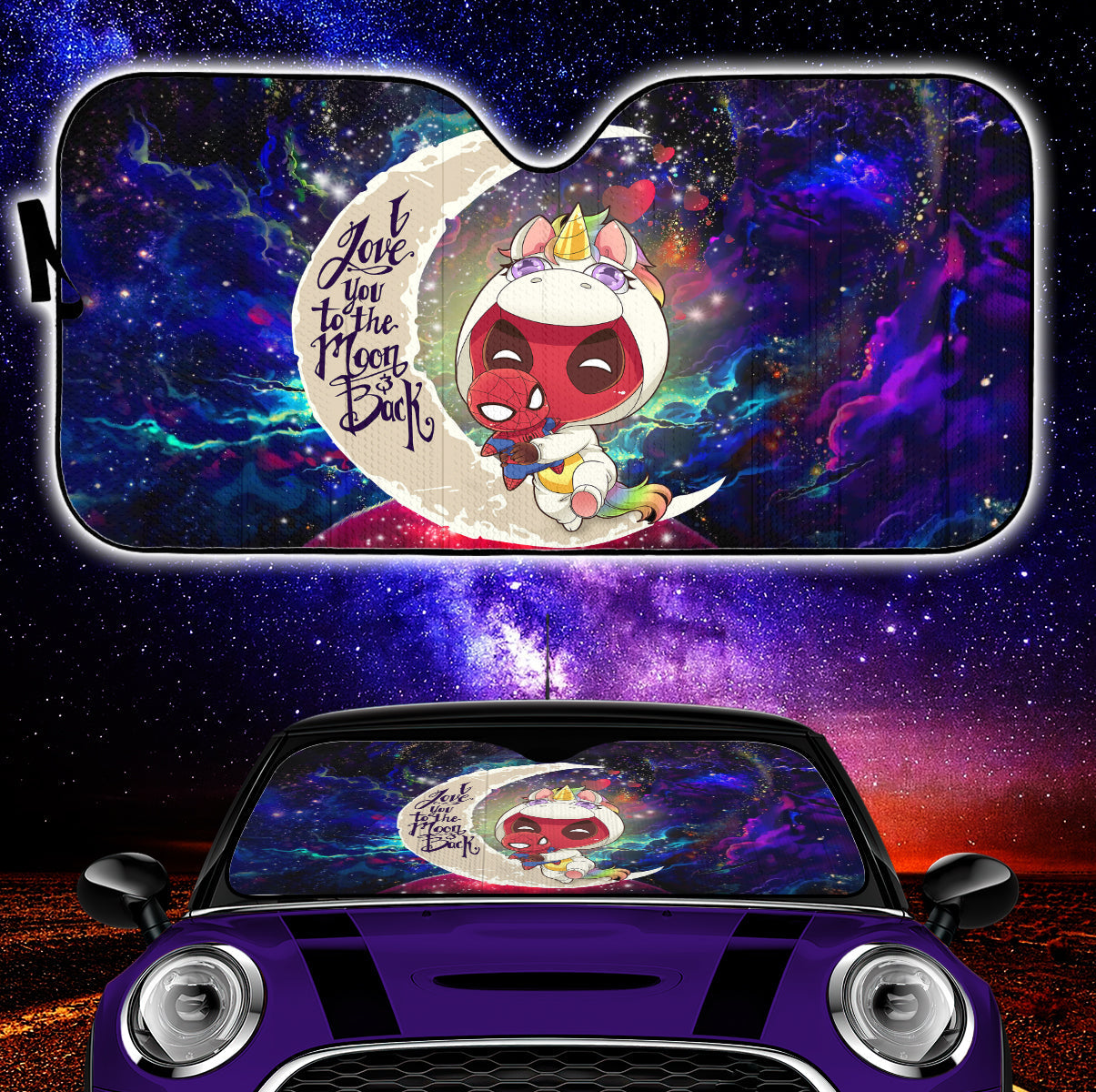 Unicorn Deadpool And Spiderman Avenger Love You To The Moon Galaxy Car Auto Sunshades Nearkii