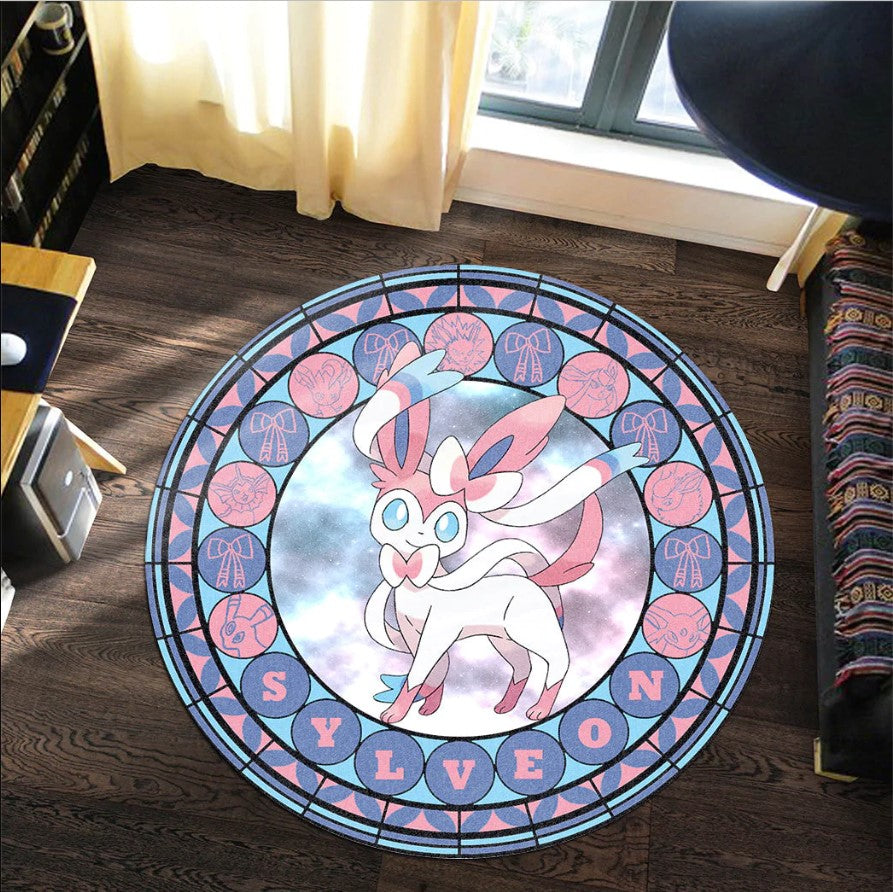 Pokemon Sylveon Round Carpet Rug Bedroom Livingroom Home Decor