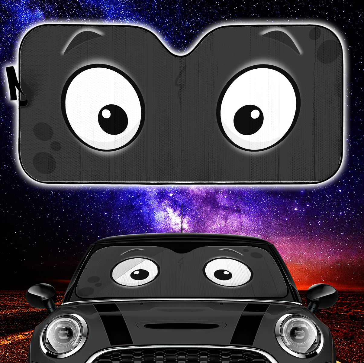 Black Slight Surprised Cartoon Eyes Car Auto Sunshades Nearkii