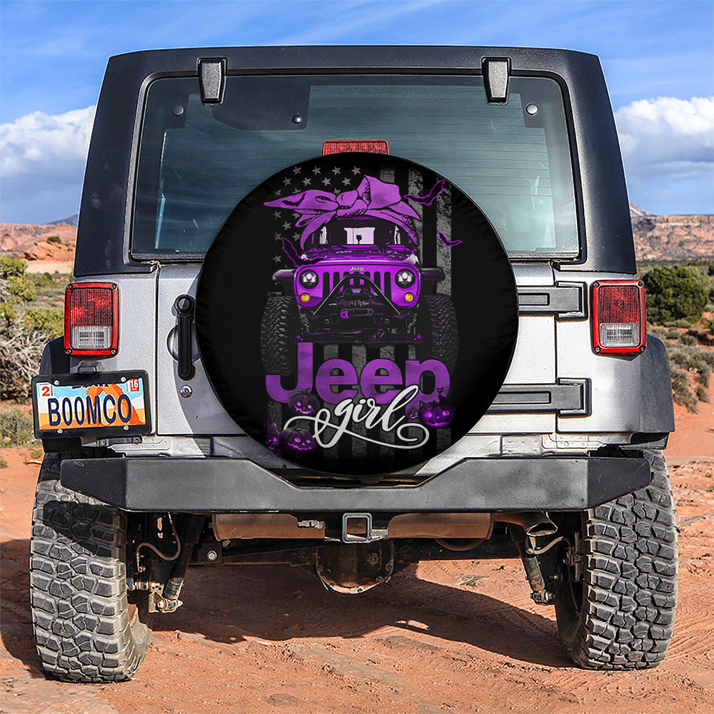 Halloween American Flag Purple Jeep Girl Car Spare Tire Covers Gift For Campers Nearkii