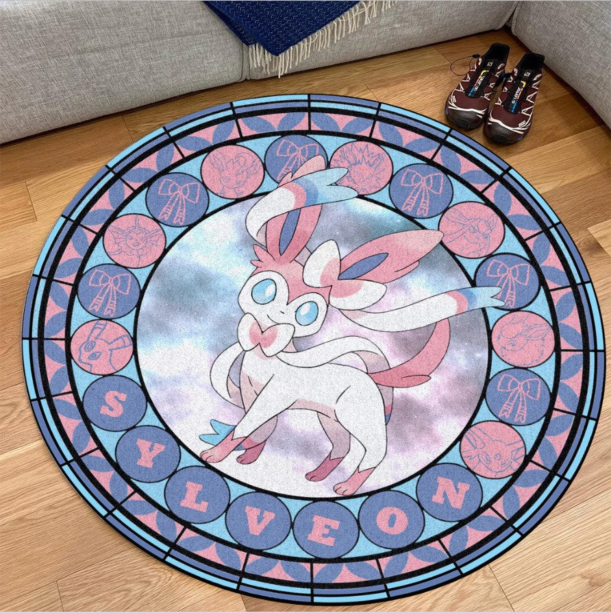 Pokemon Sylveon Round Carpet Rug Bedroom Livingroom Home Decor