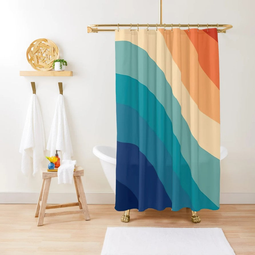 Vintage Retro Wave Art Shower Curtain