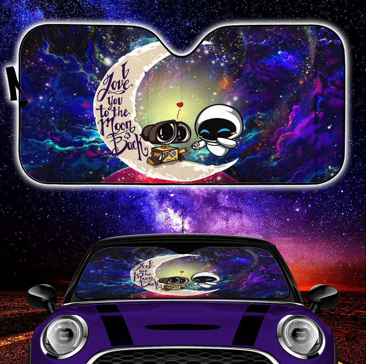 Wall-E Couple Love You To The Moon Galaxy Car Auto Sunshades Nearkii