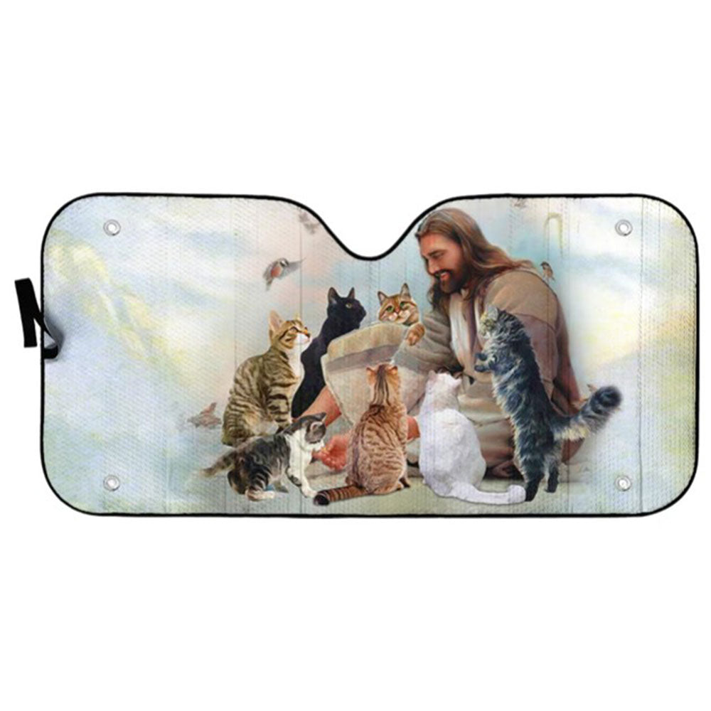 Jesus And His Cats Custom Car Auto Sun Shades Windshield Accessories Decor Gift Nearkii